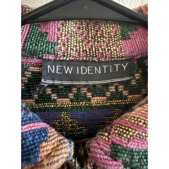 Women's NEW IDENTITY Pink Blue Patterned Vintage Style Full Zip Jacket L - Picture 2 of 4